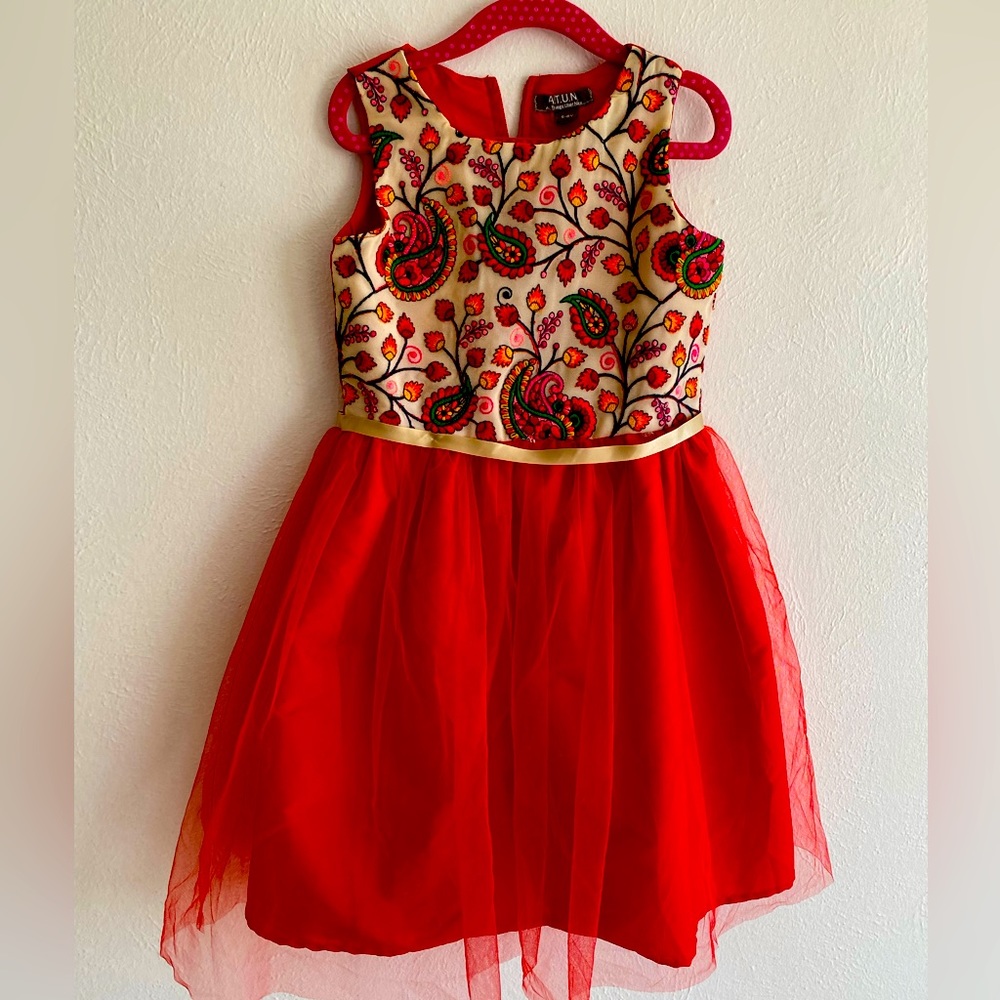Tulle layered embroidered bodice dress.